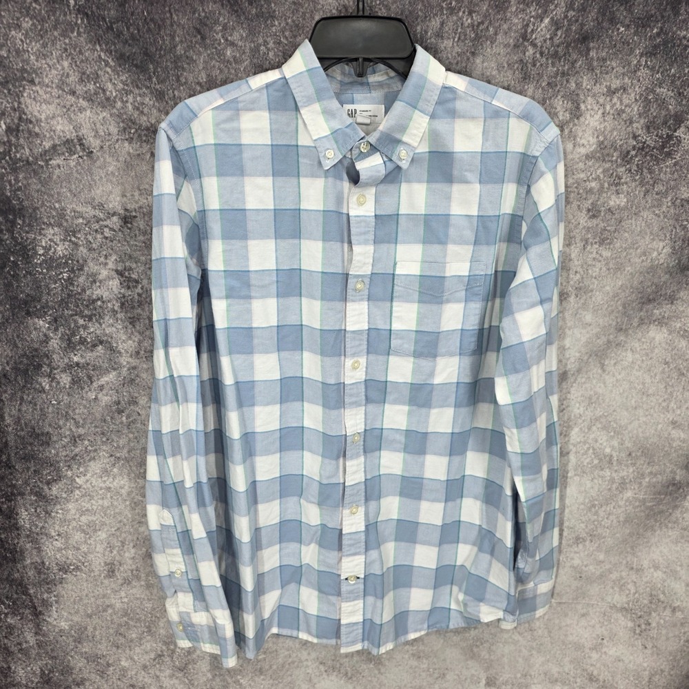 Gap Shirt Men Medium Blue Check Standard Fit Button Up Long Sleeve Cotton Preppy